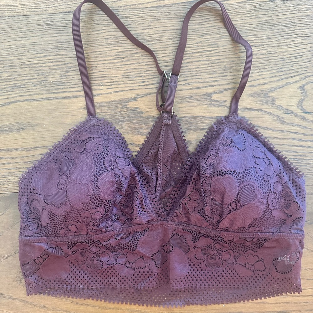 Aerie Maroon Lace Bralette Razor Back size Small